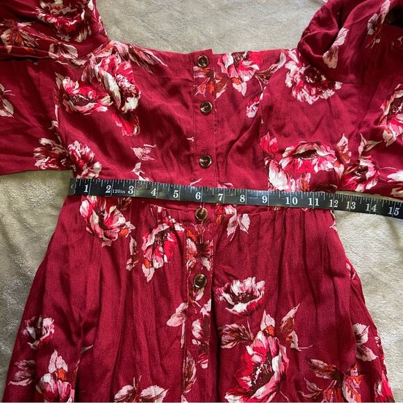 NWOT Lulus Total Perfection Burgundy Floral Print Tie-Back Midi Dress - Picture 5 of 11